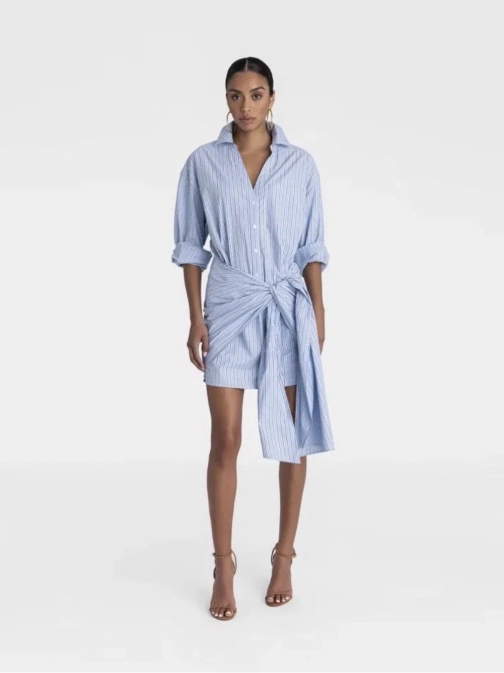 KBB by KAHLANA Women's Long Sleeve 'The Tie Waist Shirtdress' - Light Sz Large